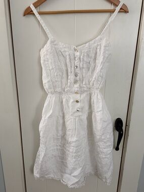 SOLD Made in Italy 100% Linen White Lace-Trim Button Front Sundress